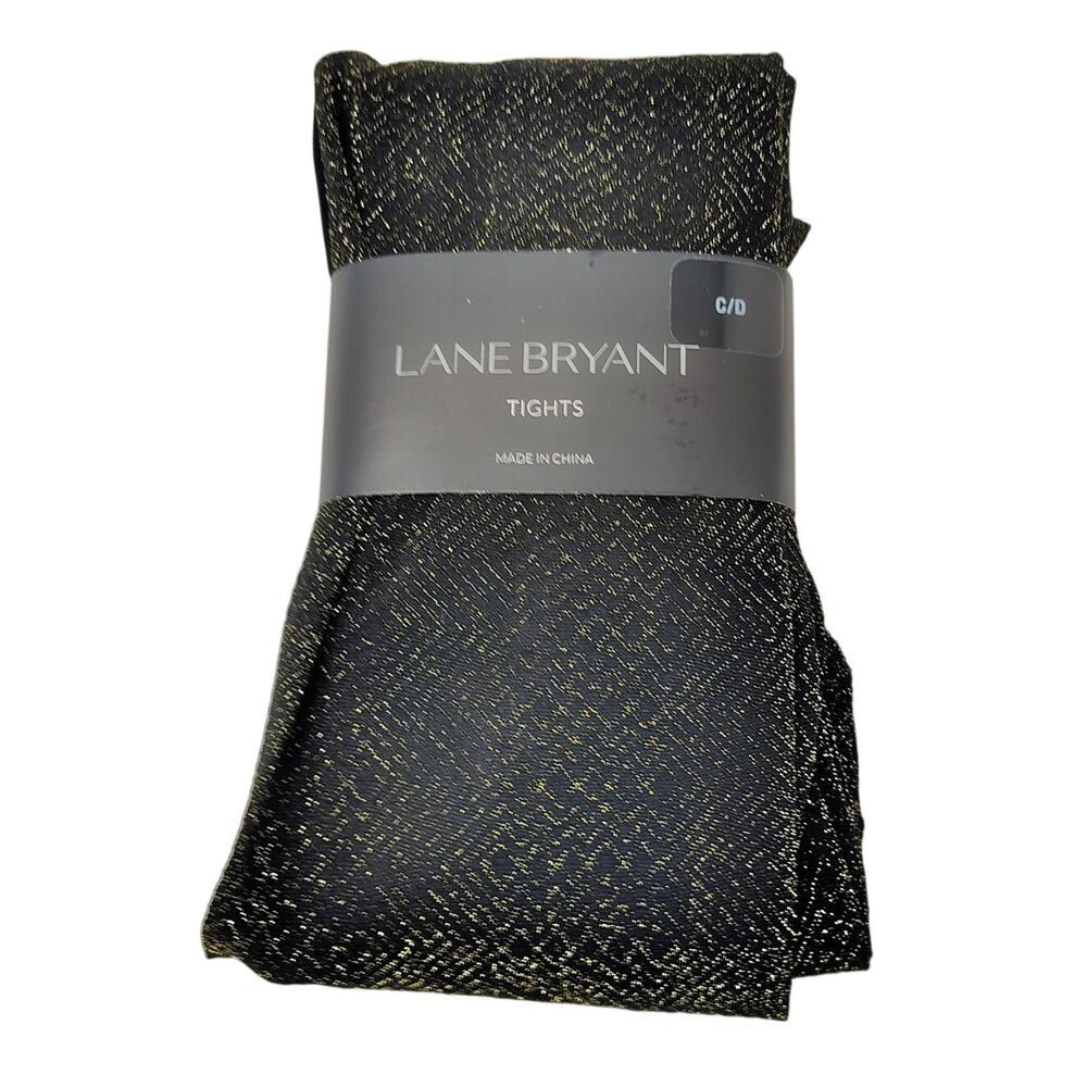 New Lane Bryant Womens C/D Plus Size Tights Black Gold Holiday Evening Dressy